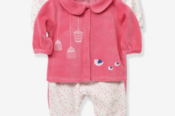 2er-Pack Baby Pyjamas aus Samt rosa/weiß