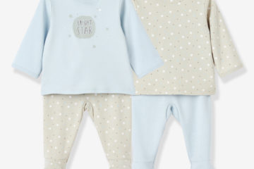 2er-Pack Baby Schlafanzüge aus Baumwolle zartgrün+grau
