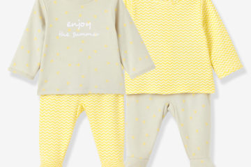 2er-Pack Baumwoll-Schlafanzüge für Babys grau+gelb