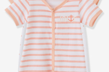 2er-Pack Kurzoveralls für Baby Mädchen weiß bedruckt+rosa gestreift