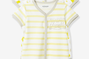 2er-Pack Kurzoveralls für Babys gelb gestreift+weiß bedruckt