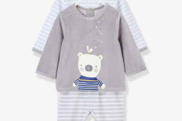2er-Pack Samt-Pyjamas für Babys blau/grau
