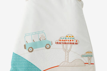 Babyschlafsack mit safari-Motiv weiß bedruckt Größe 105Cm von vertbaudet